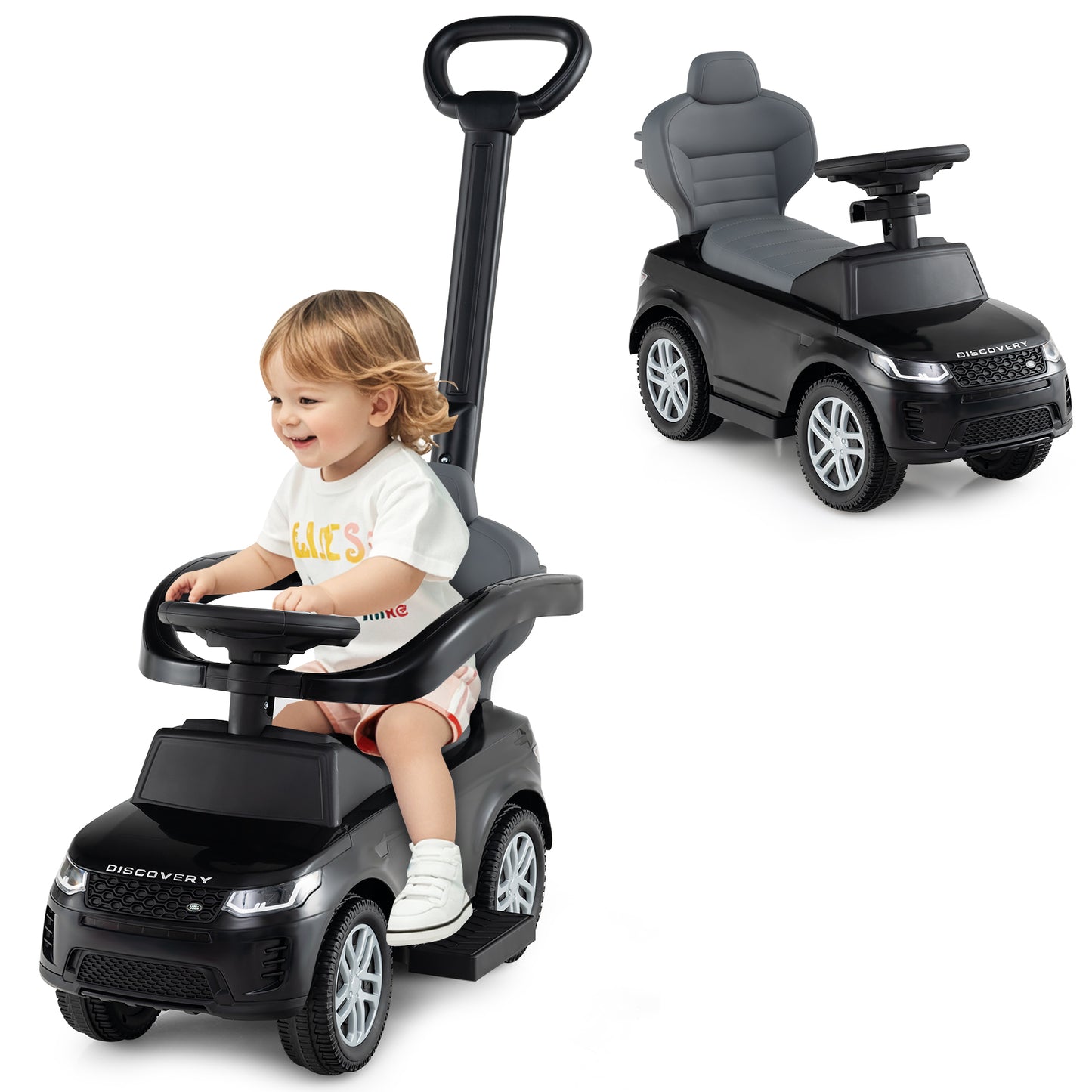 3 In 1 Black Land Rover Push Car | Convertible Toddler Ride On