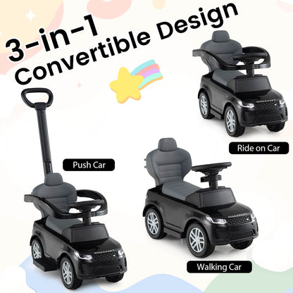 3 In 1 Black Land Rover Push Car | Convertible Toddler Ride On