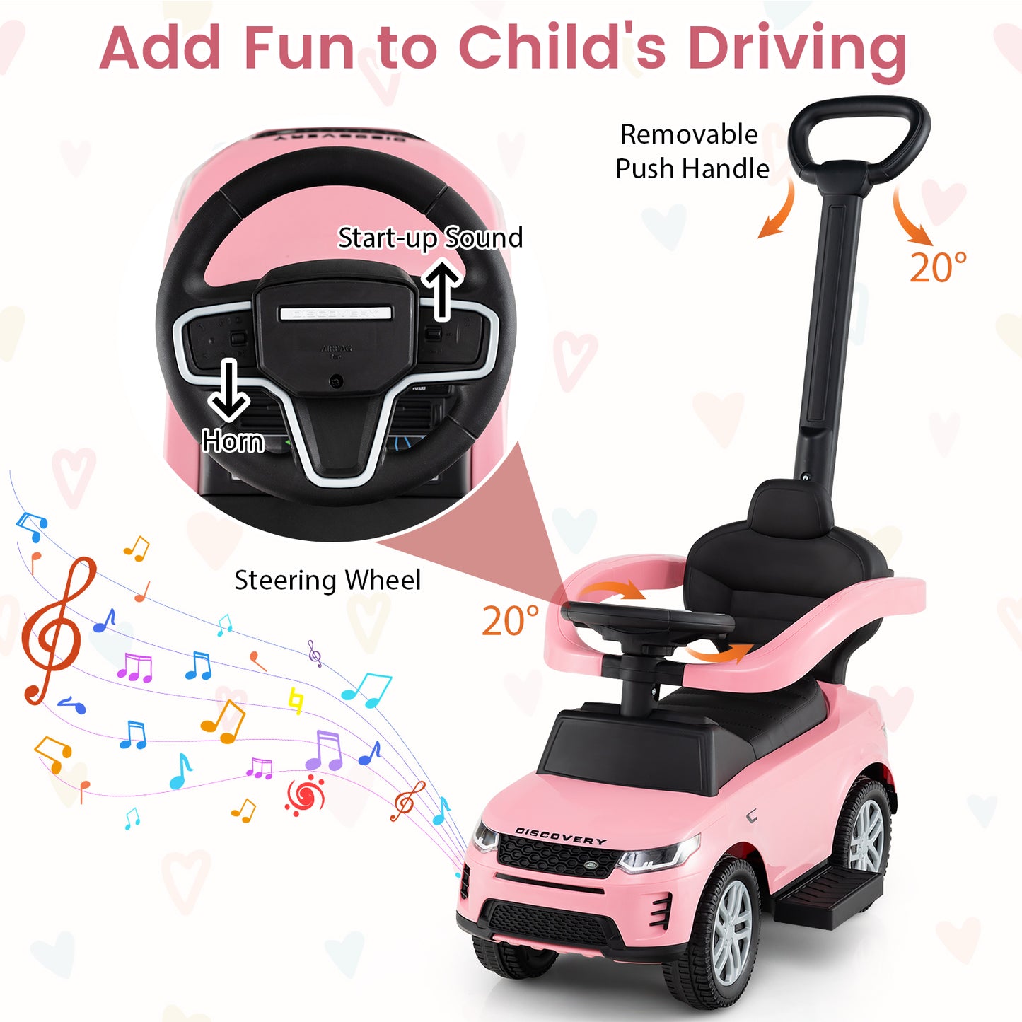 Pink Land Rover Discovery 3-in-1 Push Car | Toddler Ride On