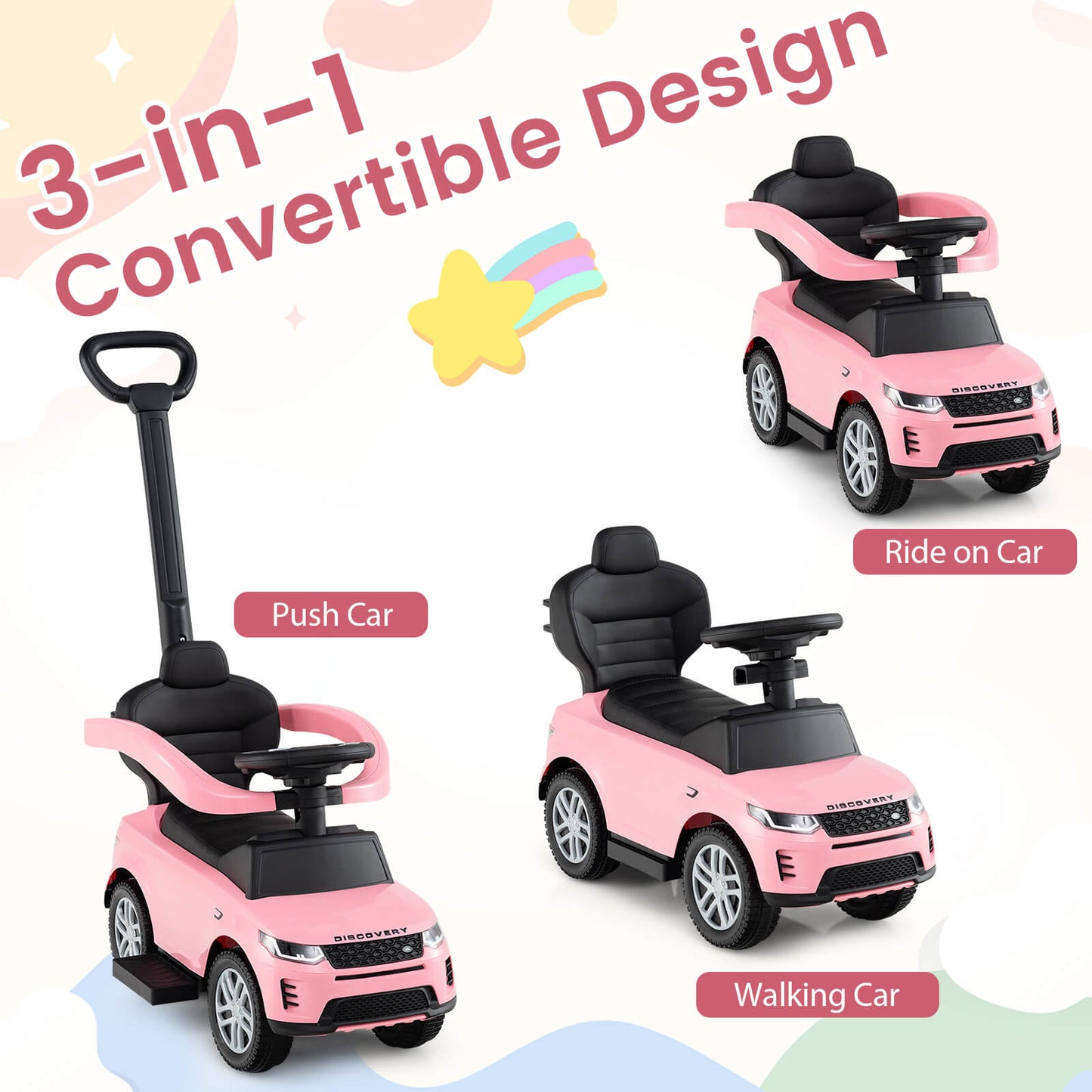 Pink Land Rover Discovery 3-in-1 Push Car | Toddler Ride On