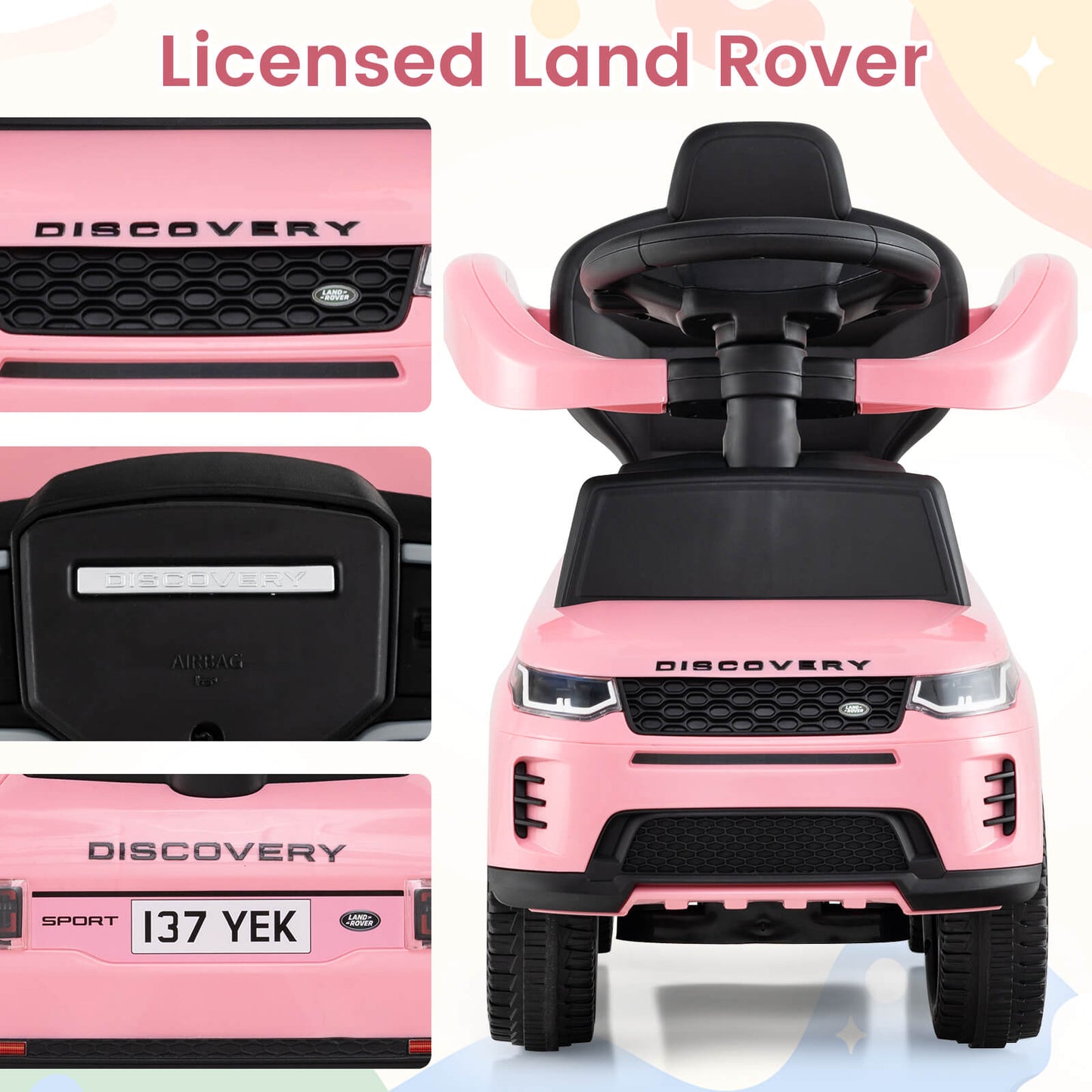 Pink Land Rover Discovery 3-in-1 Push Car | Toddler Ride On