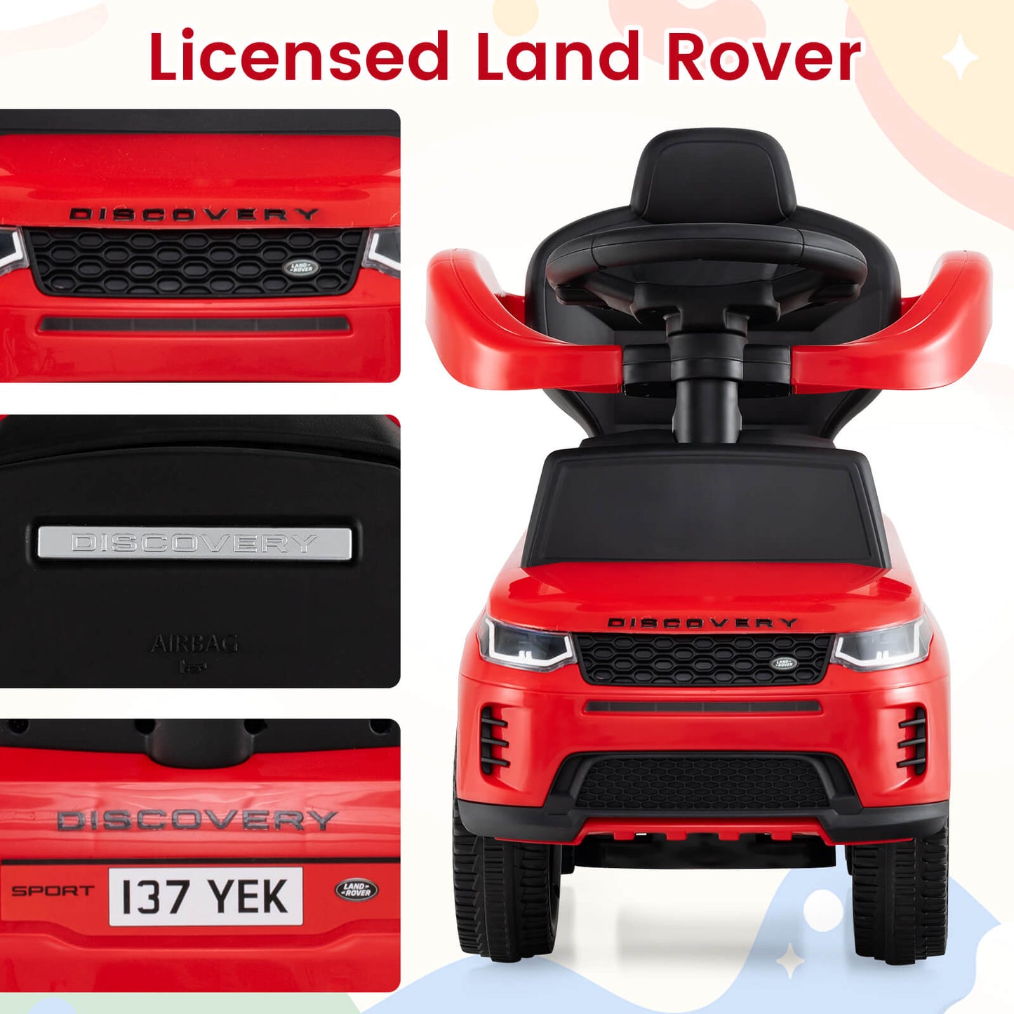 Red Land Rover Discovery 3-in-1 Push Car for Toddlers