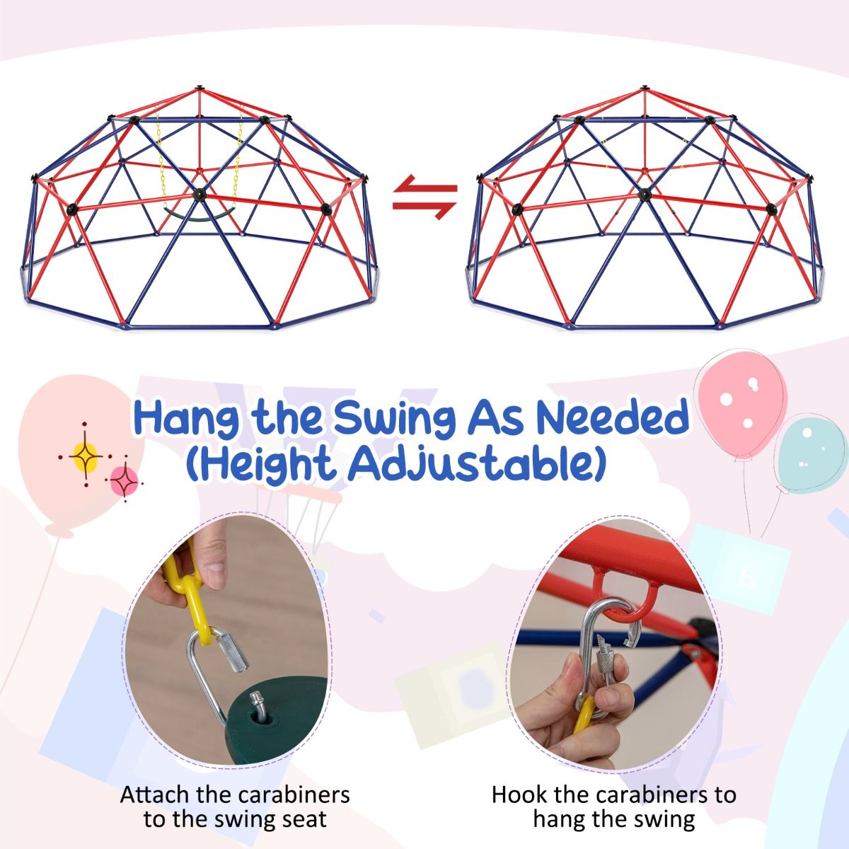 Geometric Dome Climber | Colorful Outdoor Play Structure w/ Swing