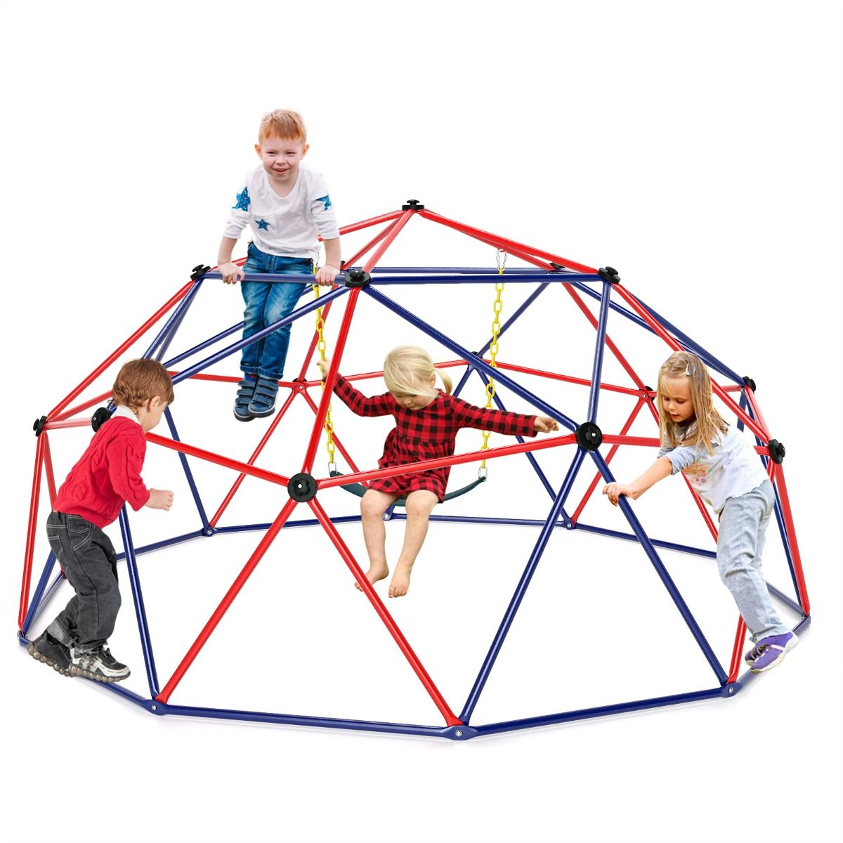 Geometric Dome Climber | Colorful Outdoor Play Structure w/ Swing