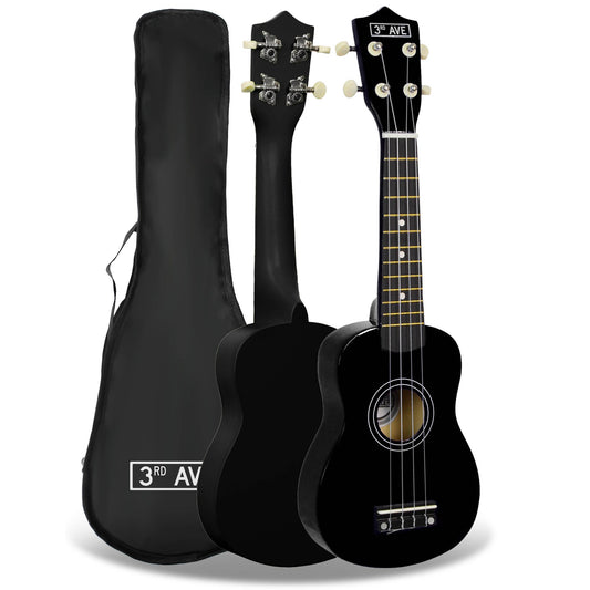 3rd Avenue black soprano ukulele for kids, perfect for beginner music lessons at home.