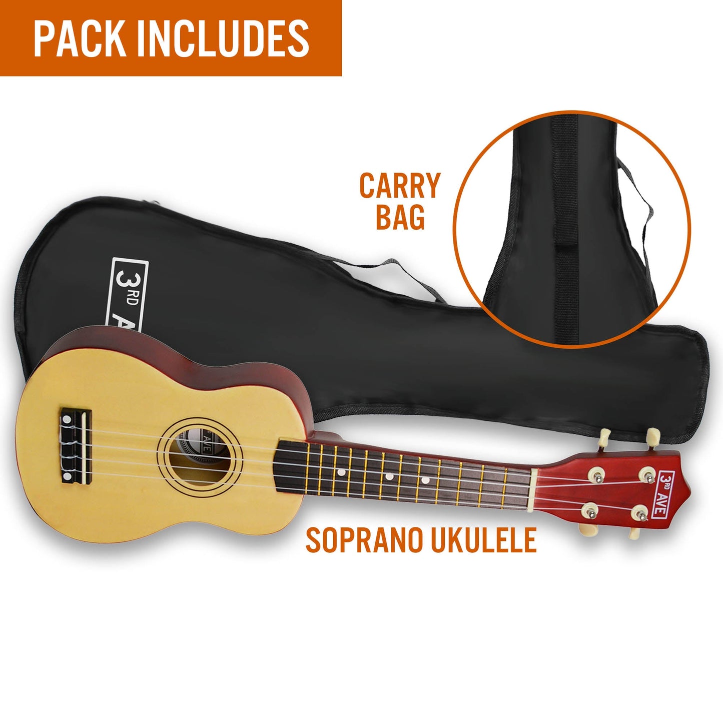 3rd Avenue Soprano Ukulele Natural, perfect for kids learning music at home