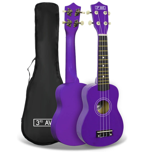 3rd Avenue purple soprano ukulele for kids, ideal for beginner musicians at home.