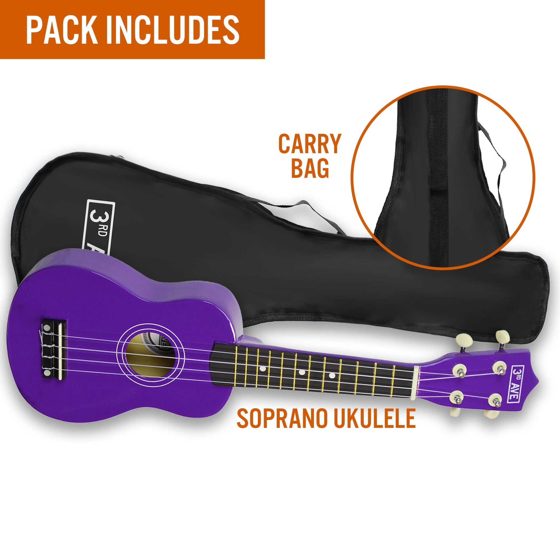 3rd Avenue purple soprano ukulele for childrens music, ideal for home play and learning.