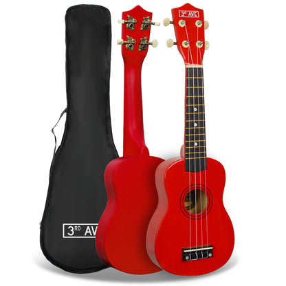 3rd Avenue red soprano ukulele for kids, perfect introduction to musical instrument play.