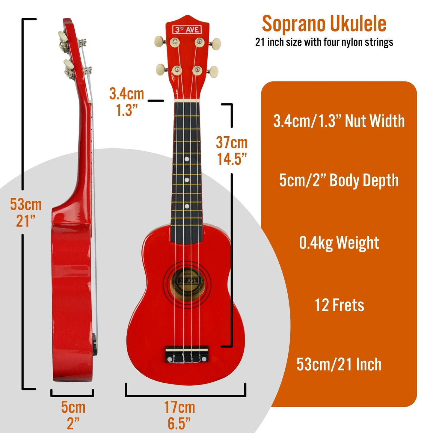 3rd Avenue Red Soprano Ukulele for kids, perfect for musical play at home.