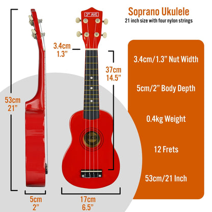 3rd Avenue Red Soprano Ukulele for kids, perfect for musical play at home.