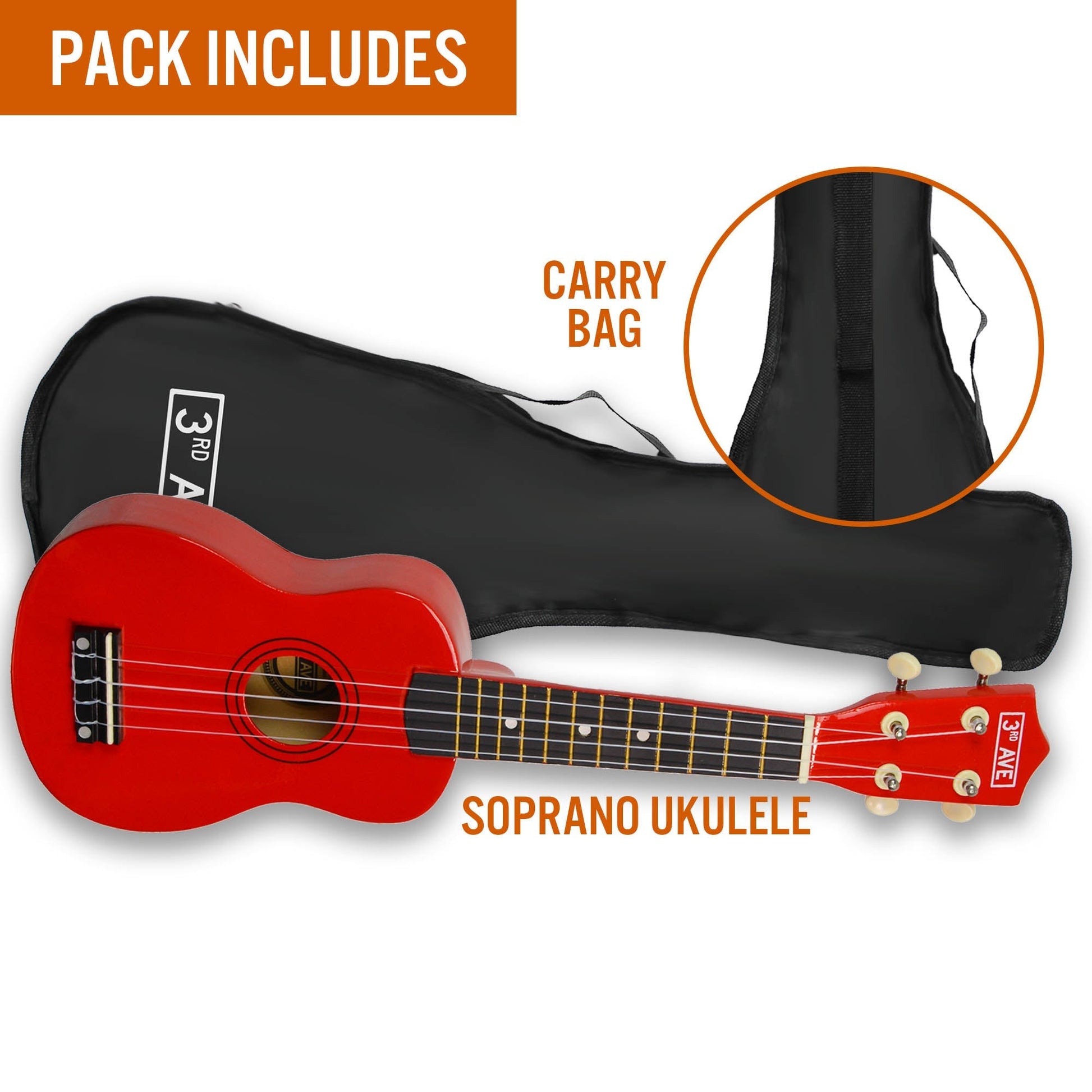 Vibrant red 3rd Avenue Soprano Ukulele ideal for kids musical exploration at home.