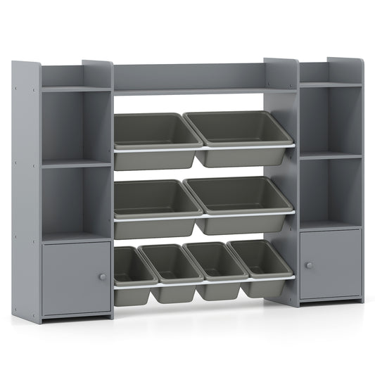 4 Tier Grey Kids Toy Storage Organizer | 6 Cubbies & 8 Bins