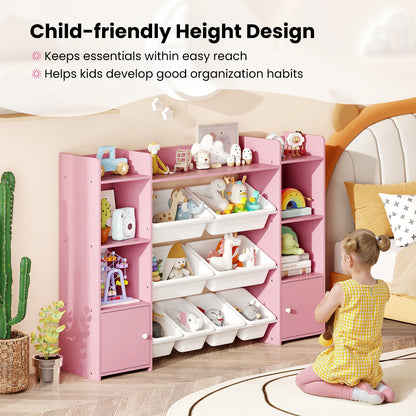 Pink 4-Tier Kids Toy Storage Organizer | 6 Cubbies & 8 Bins