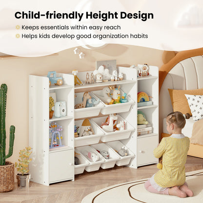 White 4-Tier Kids Toy Storage Organizer | 6 Cubbies & 8 Bins