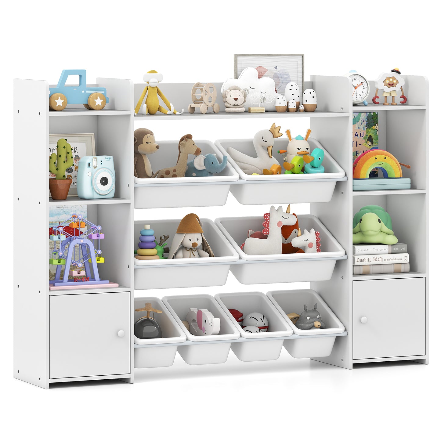White 4-Tier Kids Toy Storage Organizer | 6 Cubbies & 8 Bins