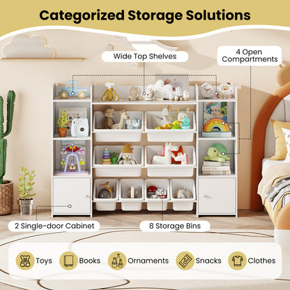 White 4-Tier Kids Toy Storage Organizer | 6 Cubbies & 8 Bins