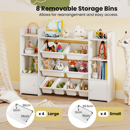 White 4-Tier Kids Toy Storage Organizer | 6 Cubbies & 8 Bins