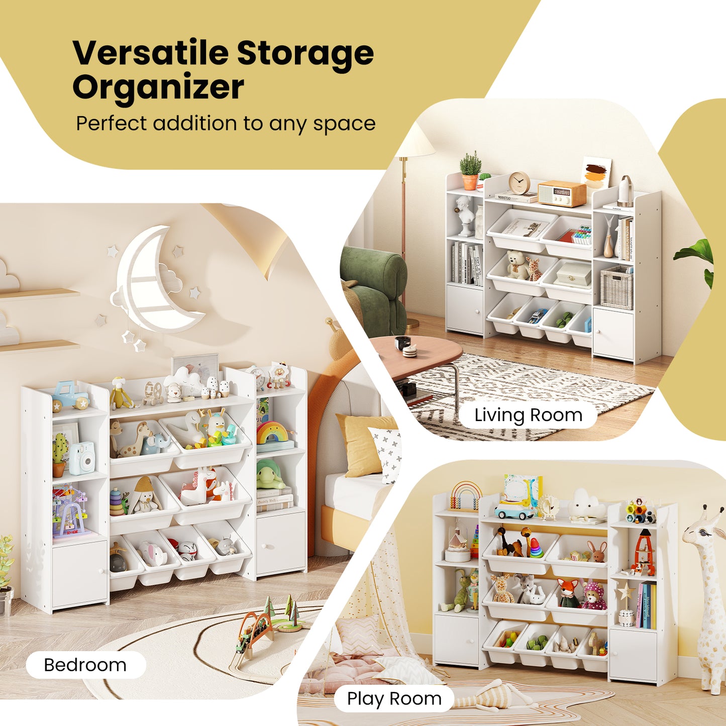 White 4-Tier Kids Toy Storage Organizer | 6 Cubbies & 8 Bins