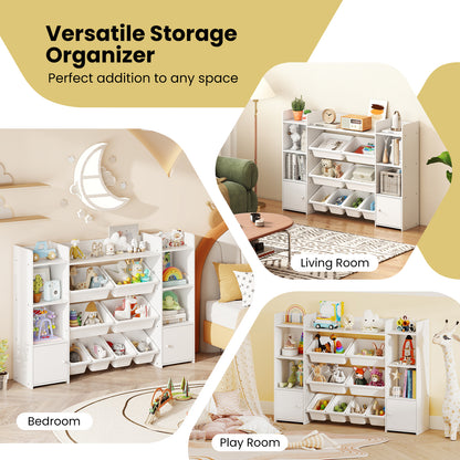 White 4-Tier Kids Toy Storage Organizer | 6 Cubbies & 8 Bins