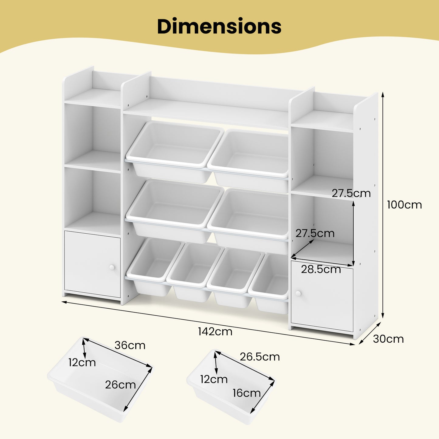 White 4-Tier Kids Toy Storage Organizer | 6 Cubbies & 8 Bins