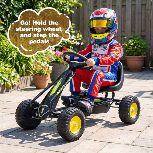 Black 4 Wheel Pedal Go Kart | Adjustable Ergonomic Seat for Kids