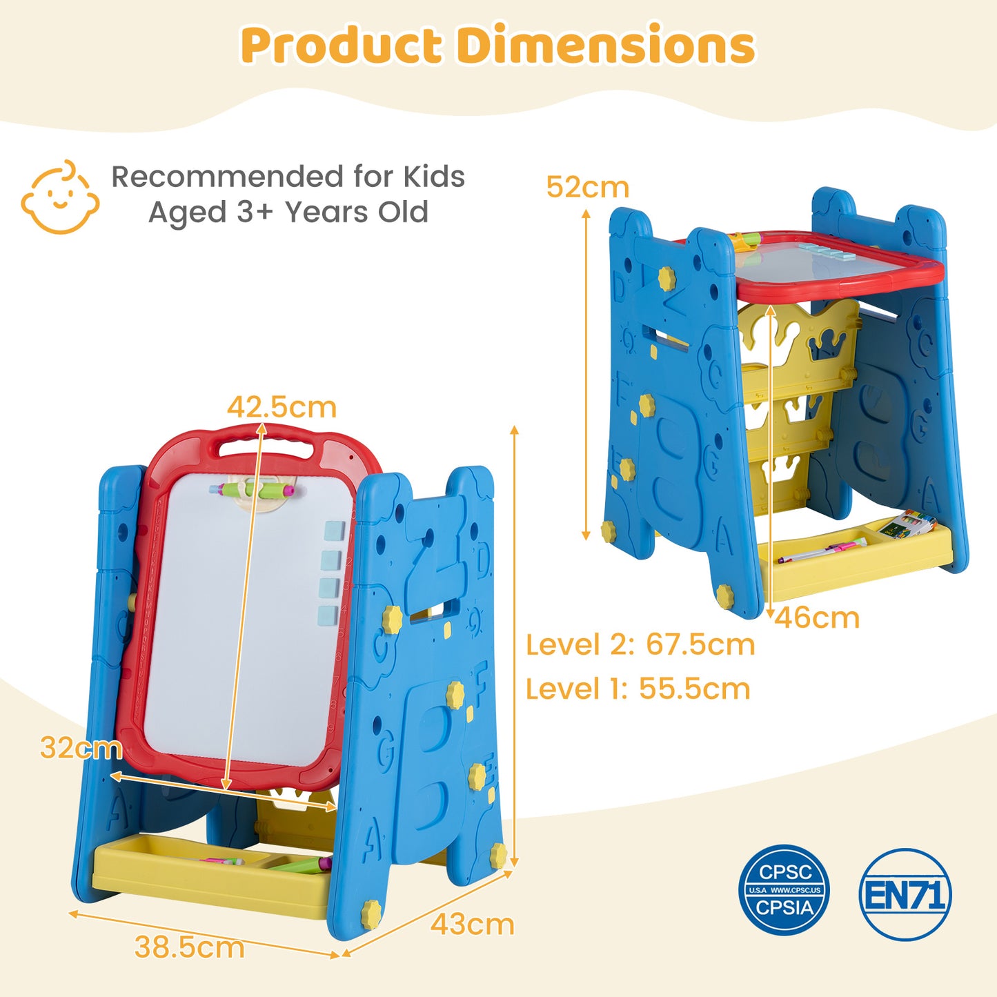 Blue 4-in-1 Kids Art Easel | Double-Sided Magnetic Board
