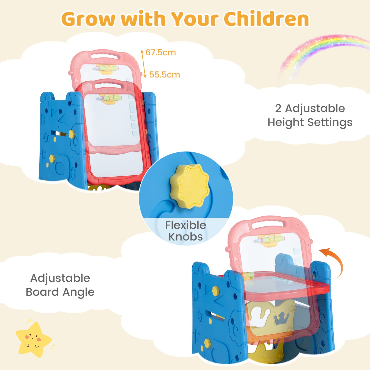 Blue 4-in-1 Kids Art Easel | Double-Sided Magnetic Board