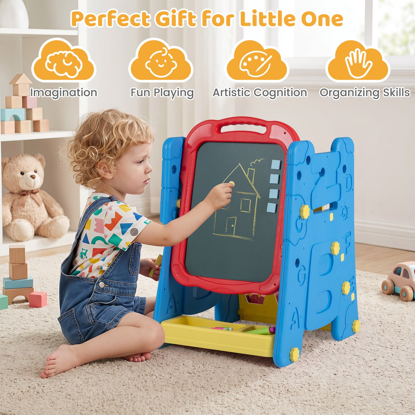 Blue 4-in-1 Kids Art Easel | Double-Sided Magnetic Board