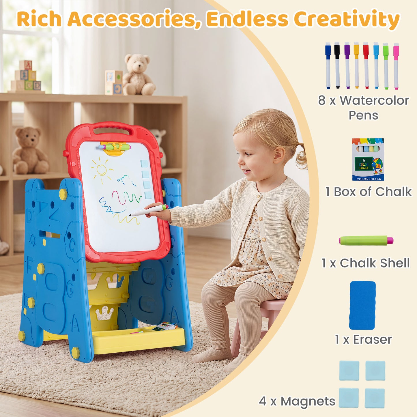 Blue 4-in-1 Kids Art Easel | Double-Sided Magnetic Board