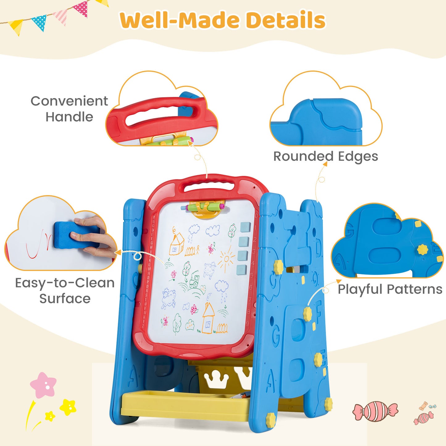 Blue 4-in-1 Kids Art Easel | Double-Sided Magnetic Board