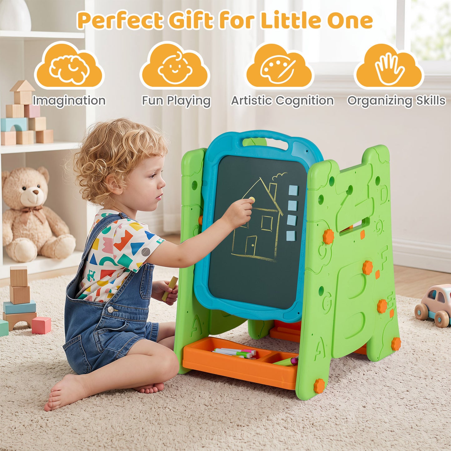 4 in 1 Kids Art Easel | Double Sided Magnetic Board Green