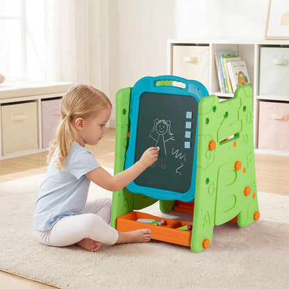 Costway 4 in 1 Art Easel for Kids Double Sided Magnetic Board with Book Rack-Green