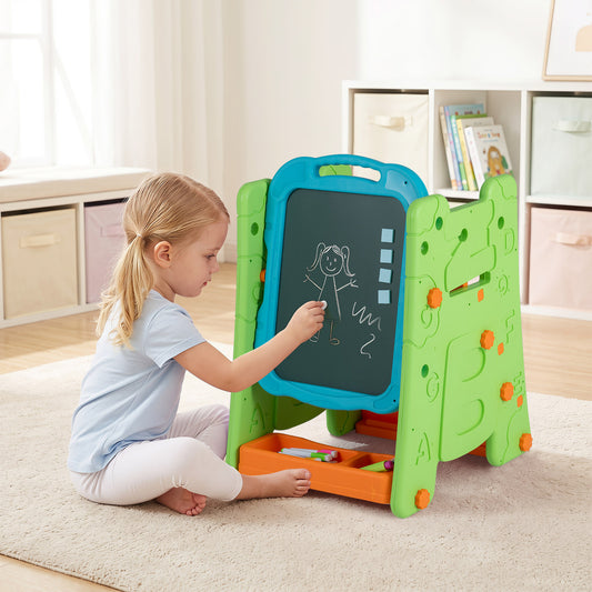 Costway 4 in 1 Art Easel for Kids Double Sided Magnetic Board with Book Rack-Green