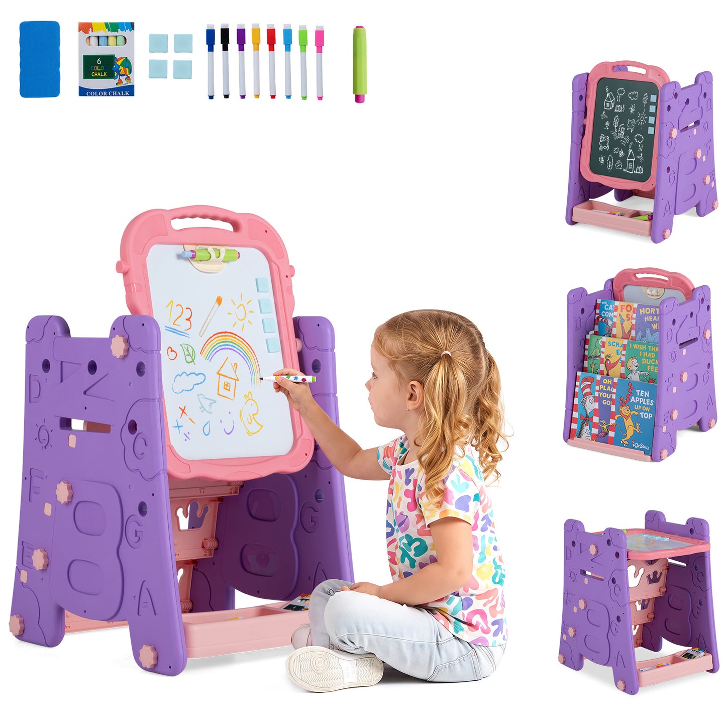 Pink 4-in-1 Kids Art Easel | Double-Sided Magnetic Board