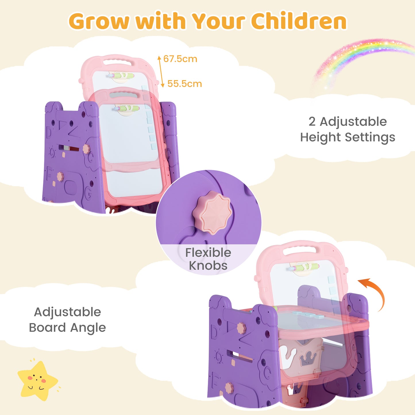 Pink 4-in-1 Kids Art Easel | Double-Sided Magnetic Board