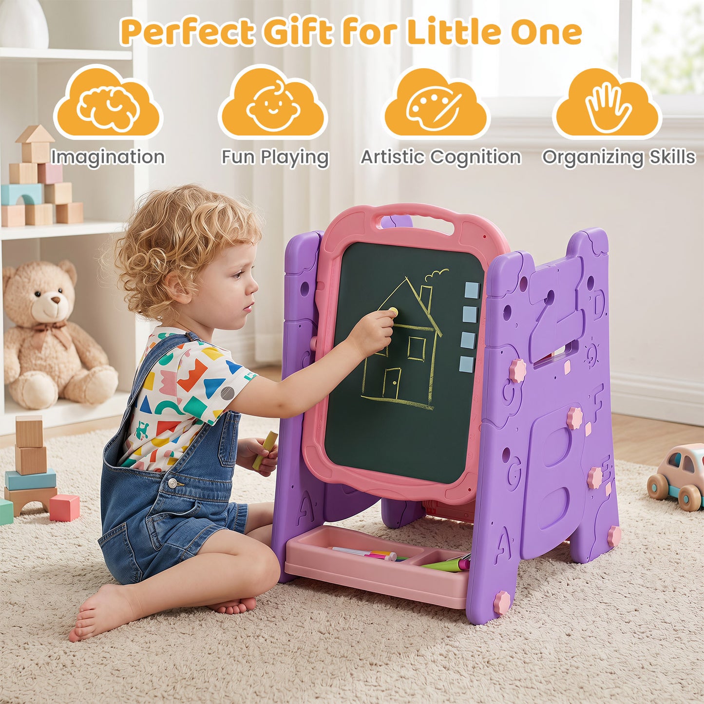 Pink 4-in-1 Kids Art Easel | Double-Sided Magnetic Board
