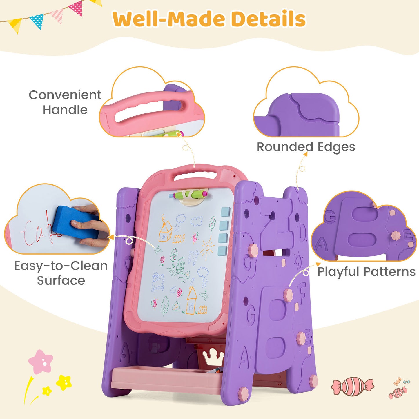 Pink 4-in-1 Kids Art Easel | Double-Sided Magnetic Board