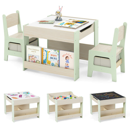 Green Kids Wooden Activity Table | Chalkboard & Bookshelves