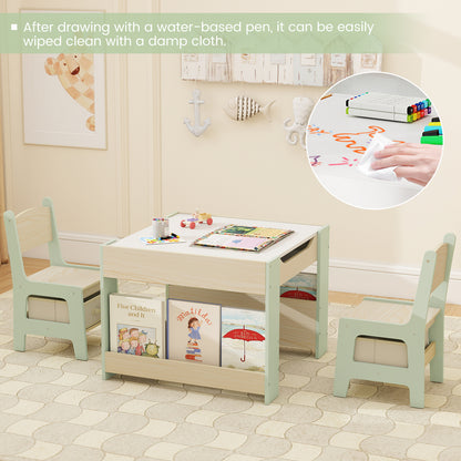 Green Kids Wooden Activity Table | Chalkboard & Bookshelves