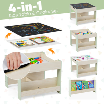 Green Kids Wooden Activity Table | Chalkboard & Bookshelves