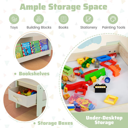 Green Kids Wooden Activity Table | Chalkboard & Bookshelves