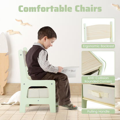 Green Kids Wooden Activity Table | Chalkboard & Bookshelves