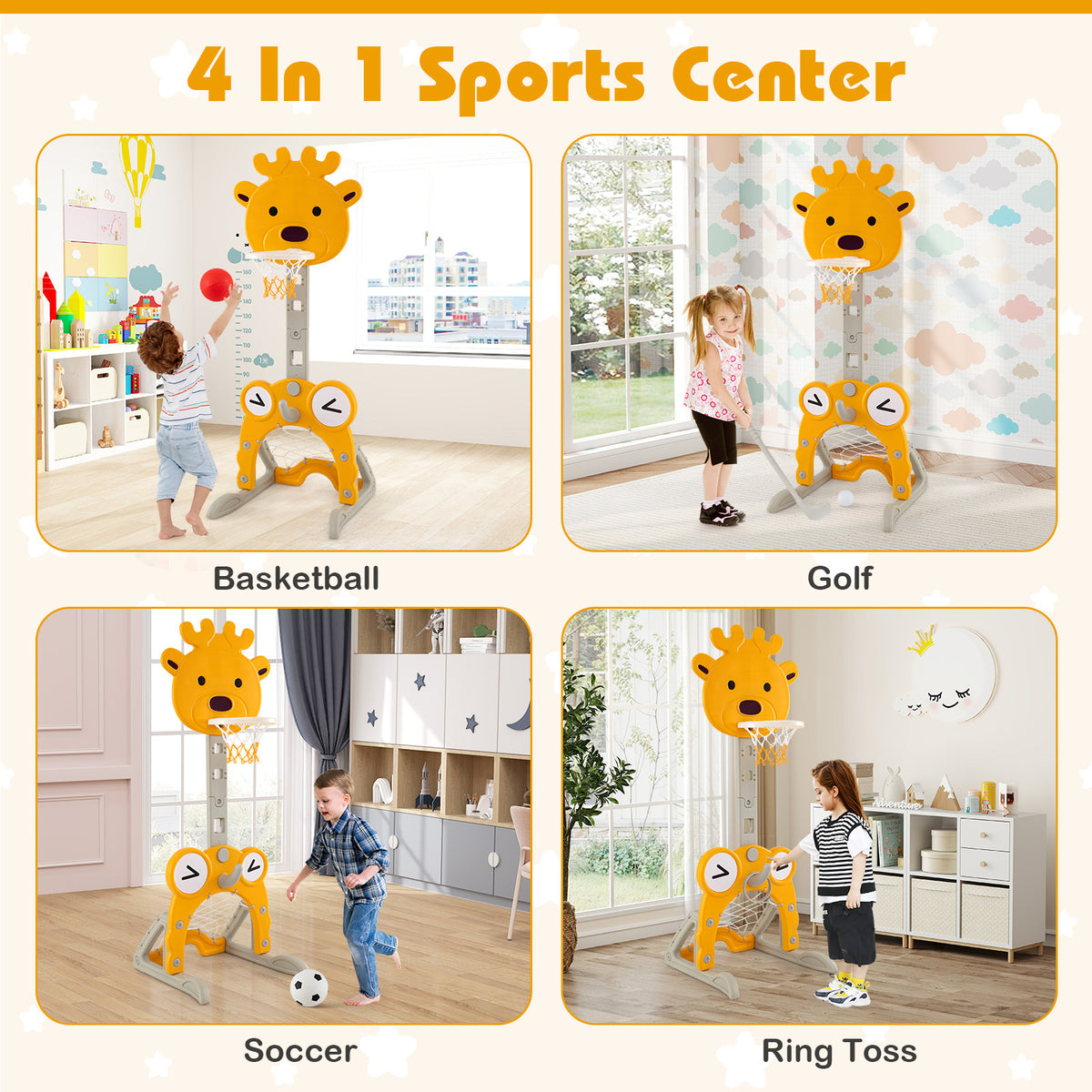 4 In 1 Sports Toy Set | Basketball Soccer Golf Ring Toss Green