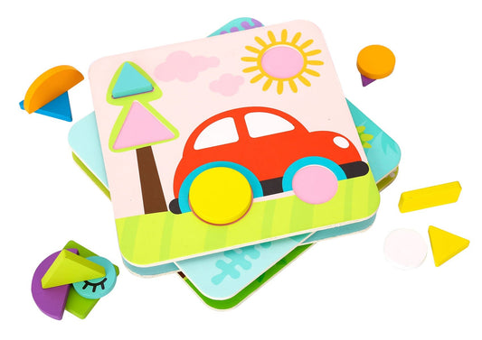 Colorful 4-in-1 shape puzzles for kids, promoting learning and fun at home.