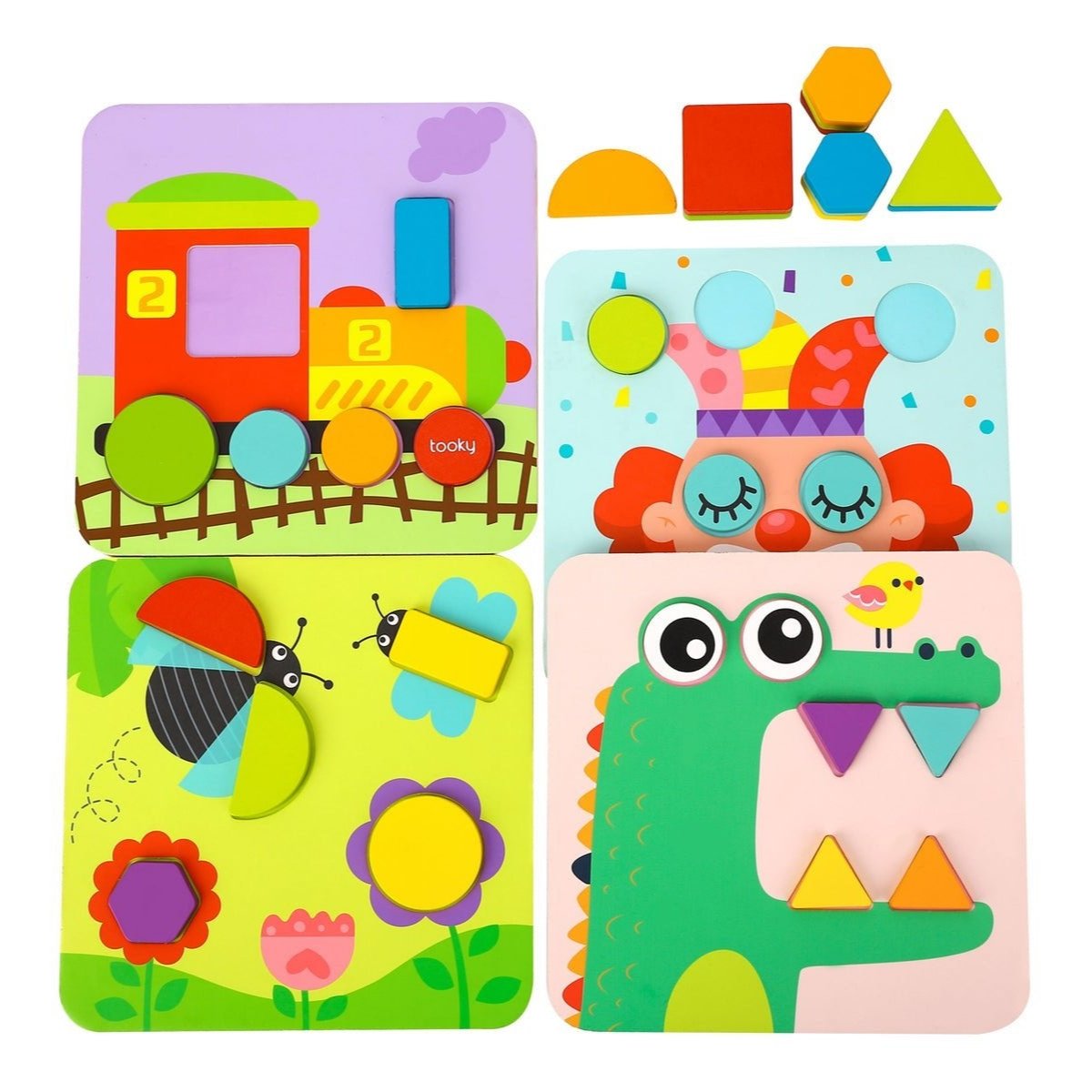 Colorful 4 in 1 shape puzzles for fun and educational playtime at home.