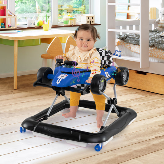 Costway 4-in-1 Foldable Baby Walker with Adjustable Height for 6-18 Months-Blue
