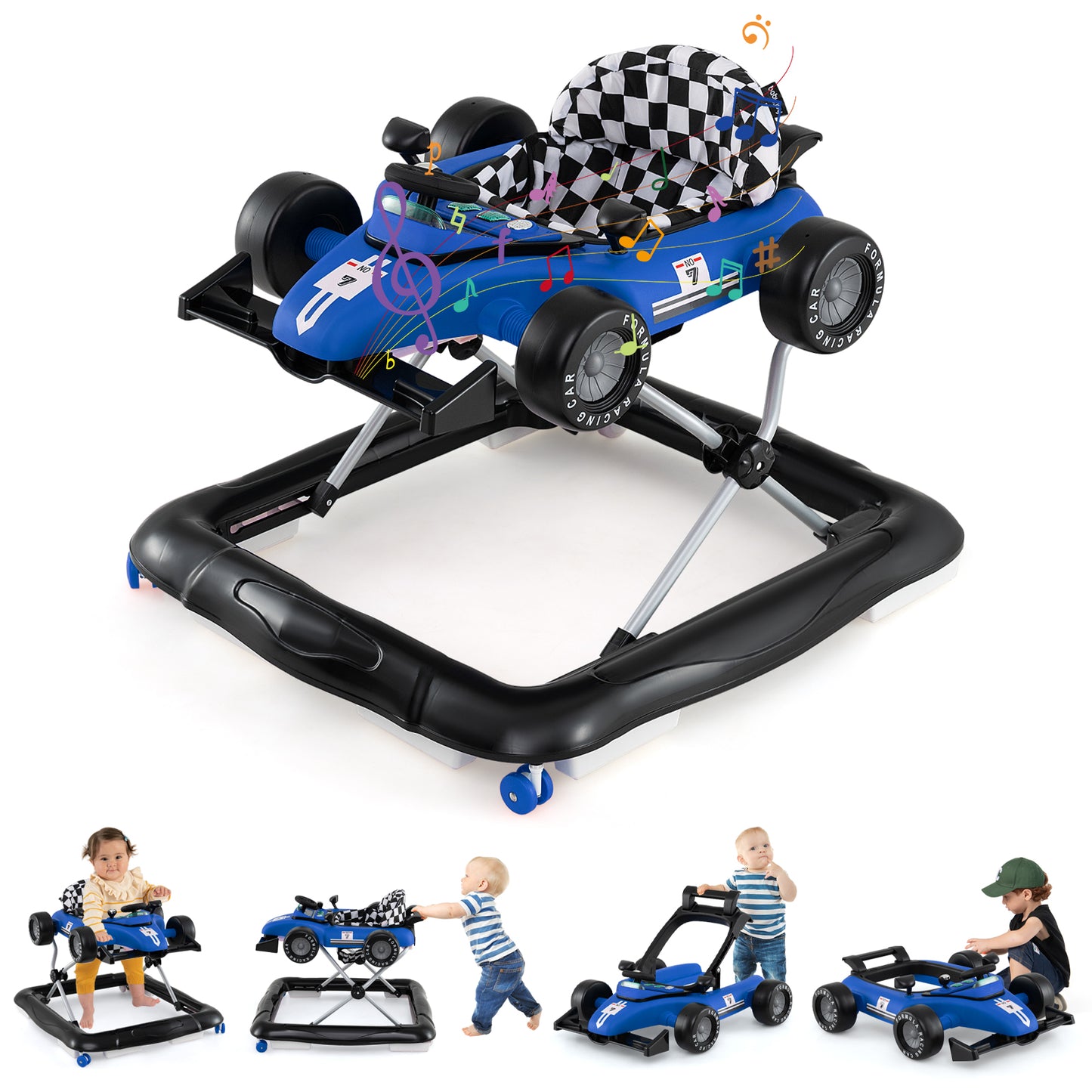 4 In 1 Blue Baby Walker | Adjustable Height for Ages 6-18 Months