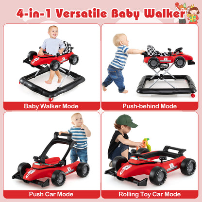 Red 4-In-1 Foldable Baby Walker | Adjustable Height 6-18M