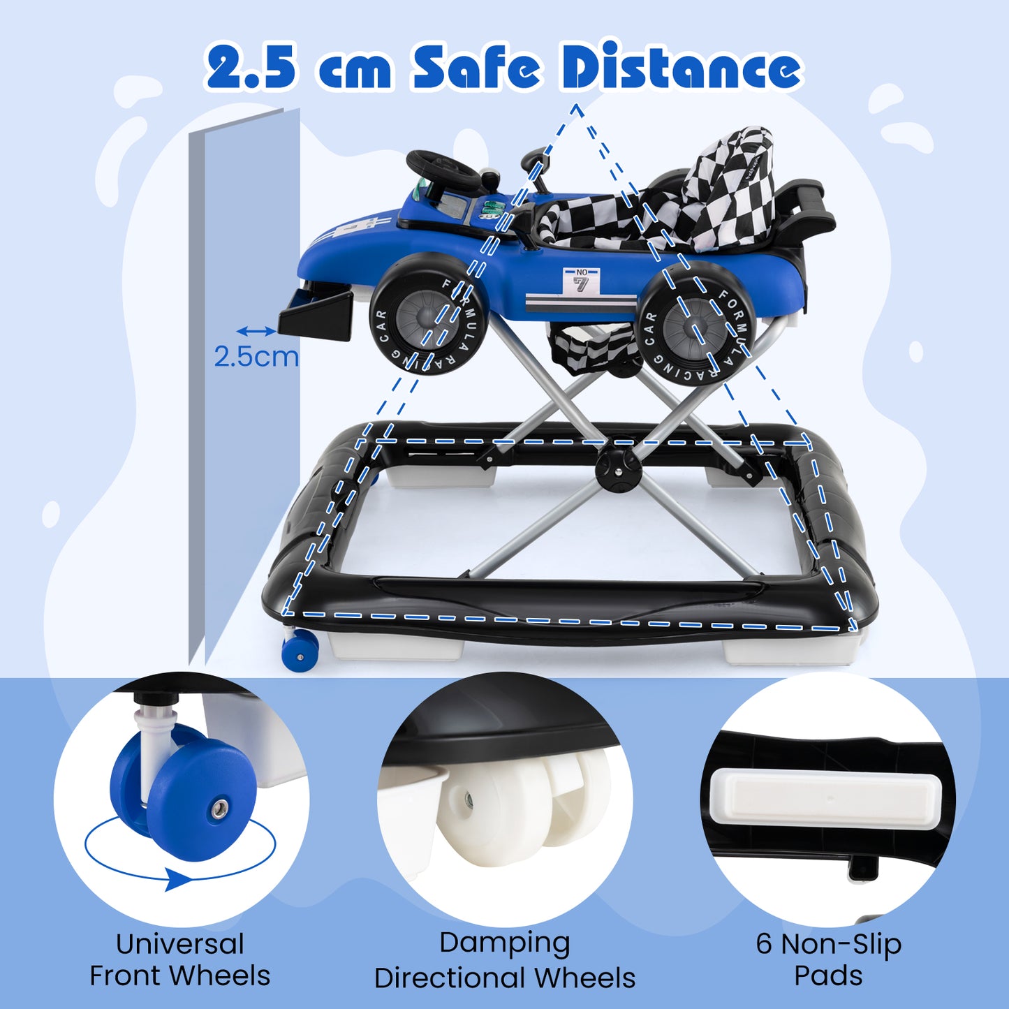 4 In 1 Blue Baby Walker | Adjustable Height for Ages 6-18 Months